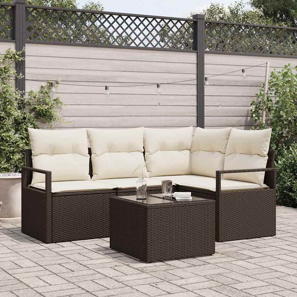 Garten-Sofa-Set mit Kissen mit Speicher 5 pcs Braun und Creme